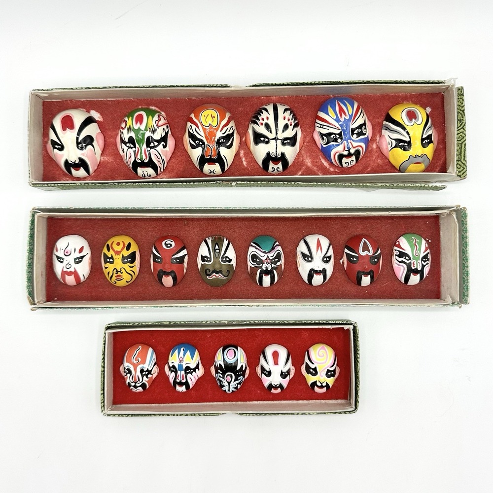 Vintage Chinese Asian Opera Masks Kabuki Handpainted Miniature READ